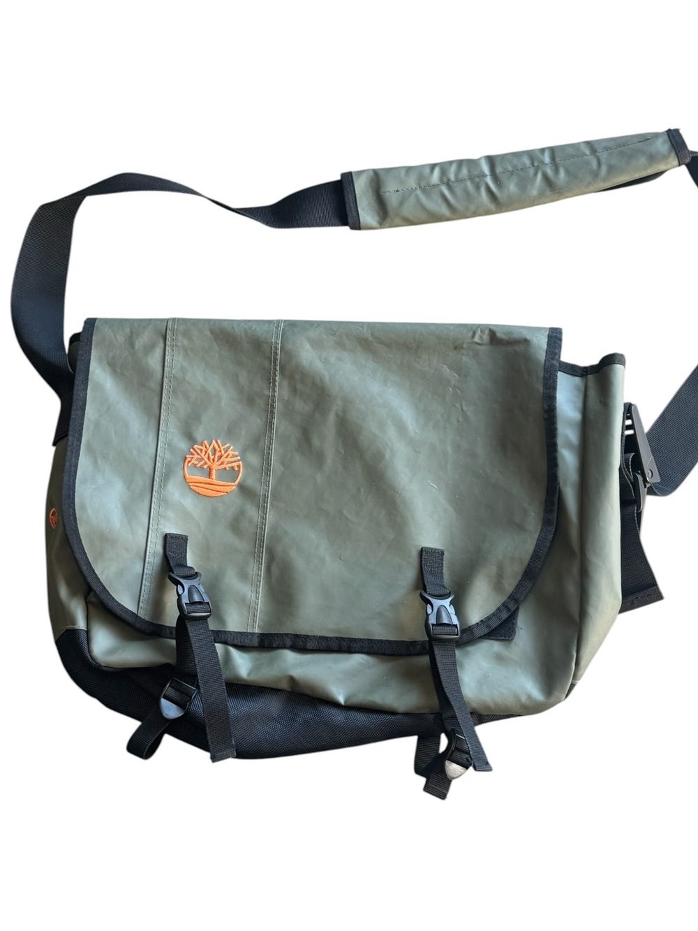 Timberland Vintage Green & Orange Water Resistant Laptop Messenger Bag NICE
